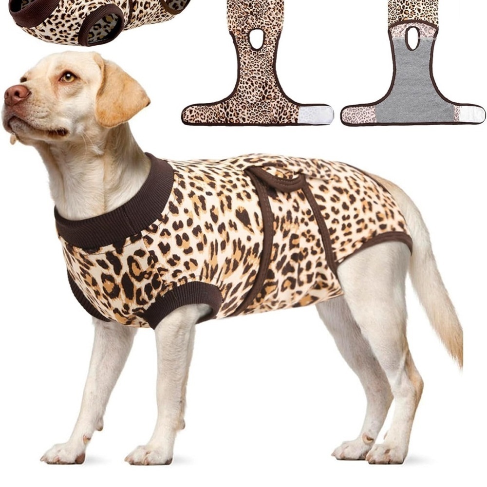 Kuoser Dog Surgery Recovery Suit, Recovery Suit for Female Male leopard print xs